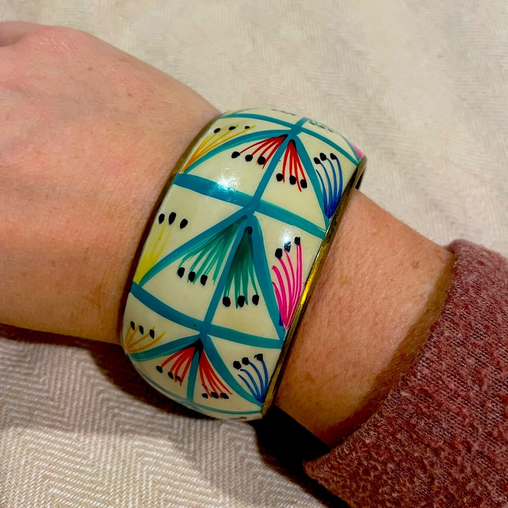 Handmade painted gold bangle.